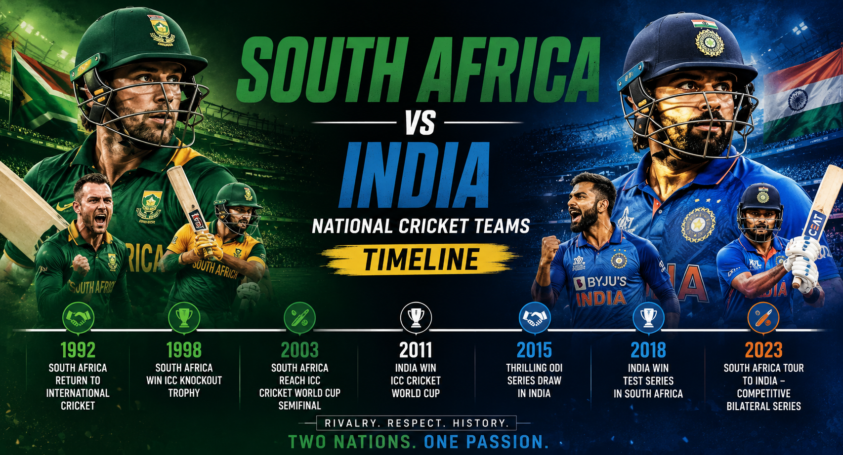 South Africa National Cricket Team vs India National Cricket Team Timeline