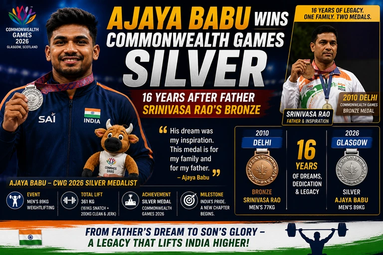 Ajaya Babu celebrates his Commonwealth Games 2026 silver medal 16 years after father Srinivasa Rao won bronze for India