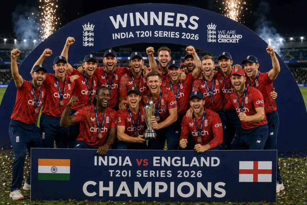 England players celebrating T20I series win over India 2026