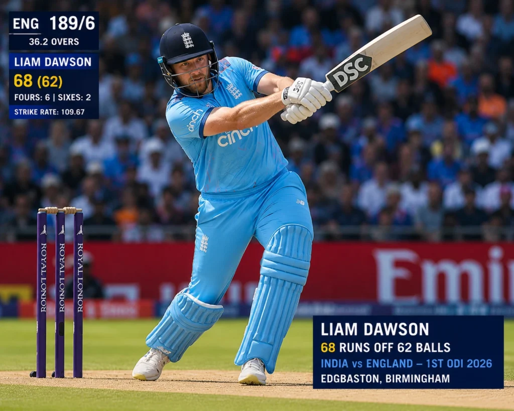Liam Dawson batting against India in the first ODI 2026