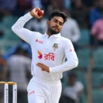 Mehidy Hasan Miraz celebrating after taking a wicket for Bangladesh in an international cricket match