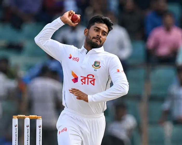 Mehidy Hasan Miraz celebrating after taking a wicket for Bangladesh in an international cricket match