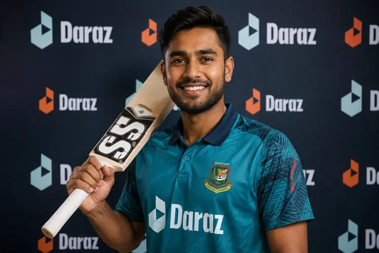 Mehidy Hasan Miraz during a commercial photoshoot for a sports brand