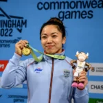 Mirabai Chanu lifting record weight during CWG 2026 gold medal performance