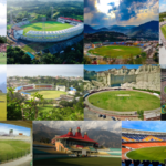 Collage of South Africa's top cricket grounds including Newlands, Wanderers Stadium, SuperSport Park, Kingsmead, and St George's Park during international matches.