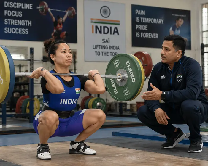 Young Mirabai Chanu training in Manipur