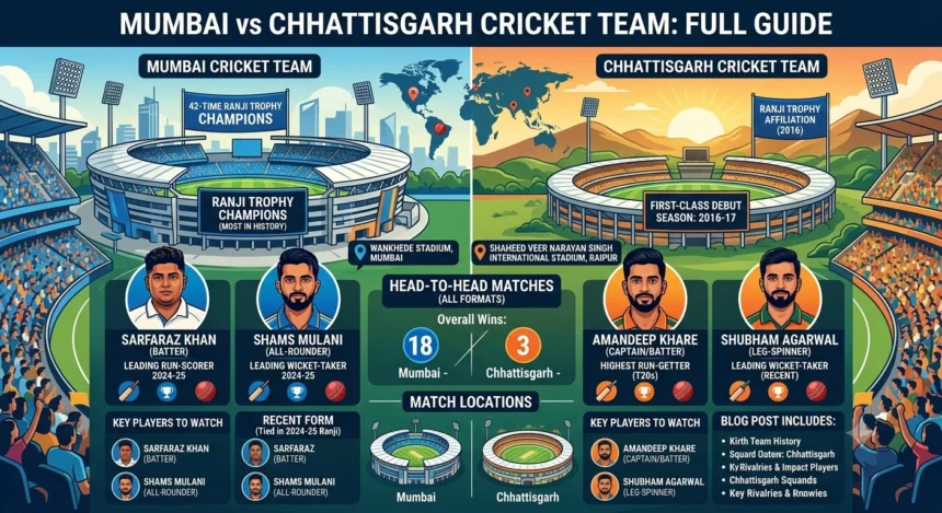 Mumbai vs Chhattisgarh cricket teams competing in an Indian domestic match