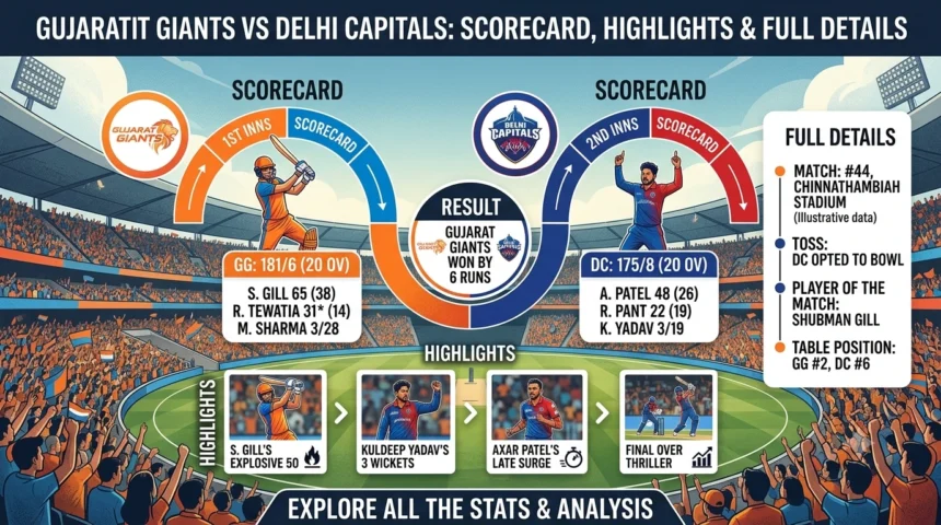 Gujarat Giants vs Delhi Capitals Cricket Match Scorecard, Highlights & Full Details