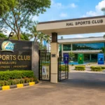 HAL Sports Club entrance with modern sports facilities in Bengaluru