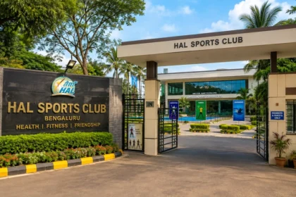 HAL Sports Club entrance with modern sports facilities in Bengaluru