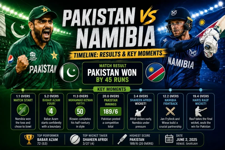 Pakistan vs Namibia timeline