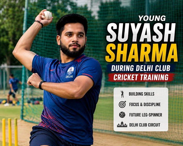 Young Suyash Sharma practicing leg-spin during a training session in Delhi.