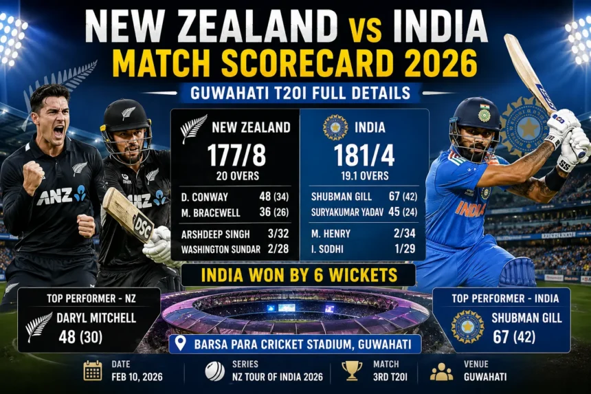 New Zealand vs India Match Scorecard 2026 Guwahati T20I Full Details